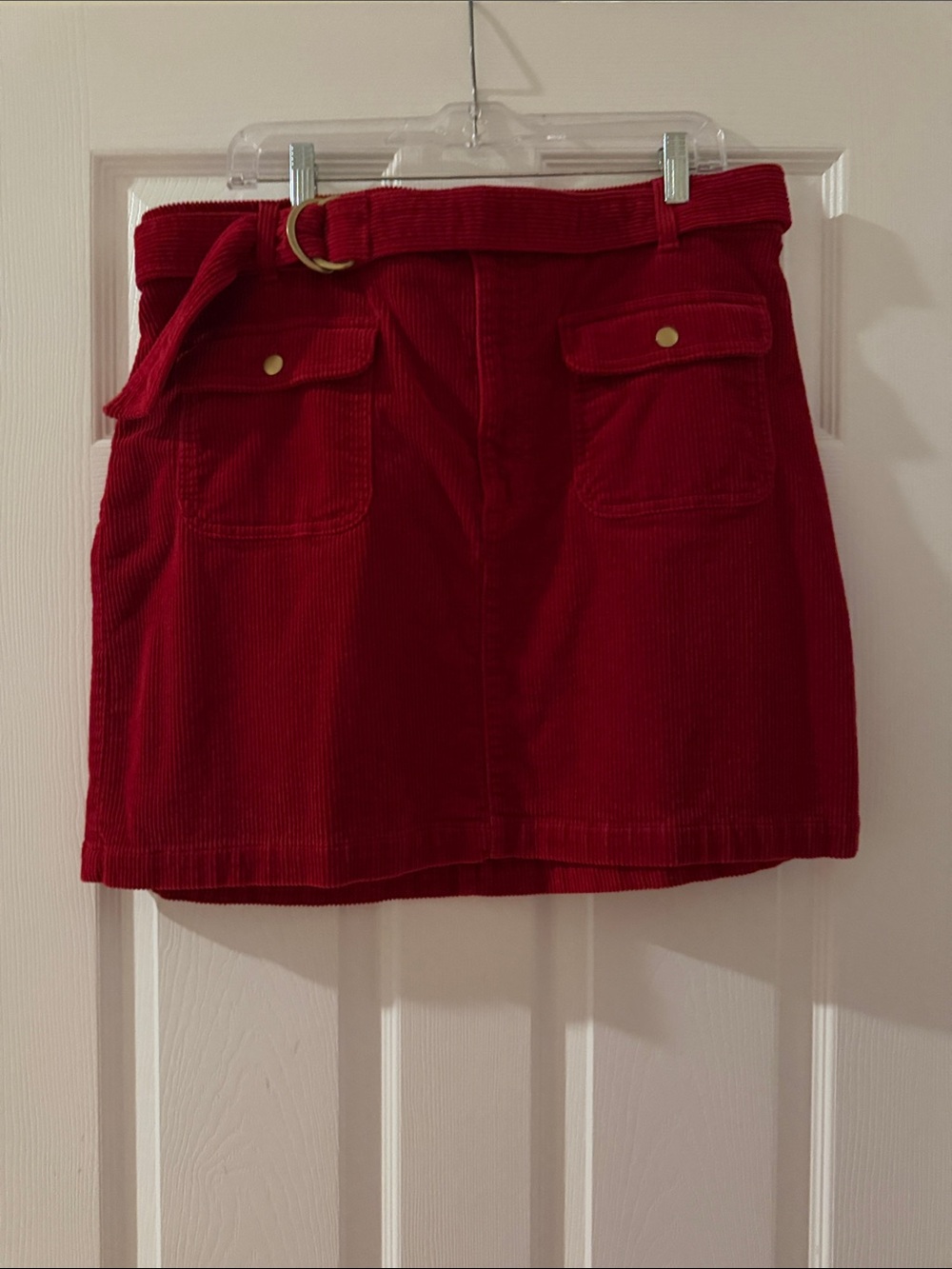 LOFT Red Corduroy Mini Skirt with D-Ring Belt